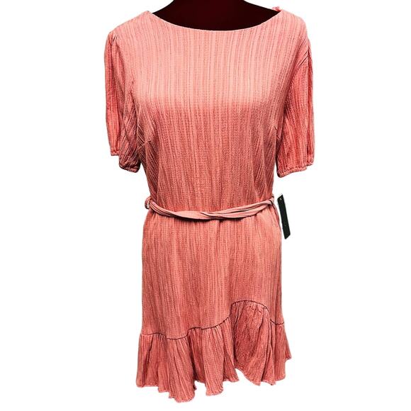CITY STUDIO sz L pink textured short bubble sleeves mini dress NWT B37 - Picture 1 of 8